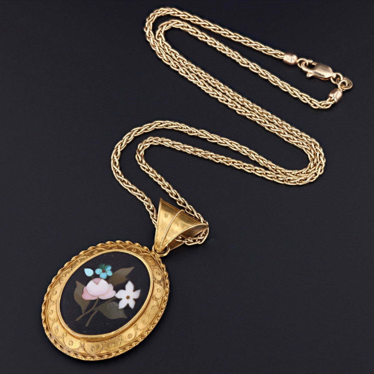 Antique Pietra Dura Locket Pendant of 14k Gold - Trademark Antiques