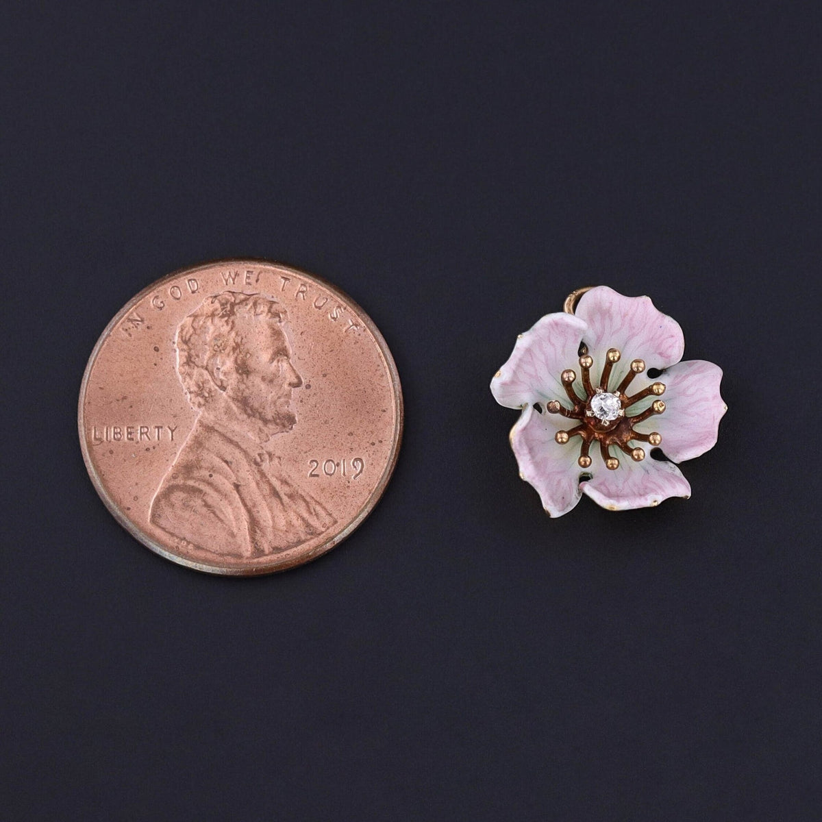 Antique Pink Dog Rose Flower Charm of 14k Gold - Trademark Antiques