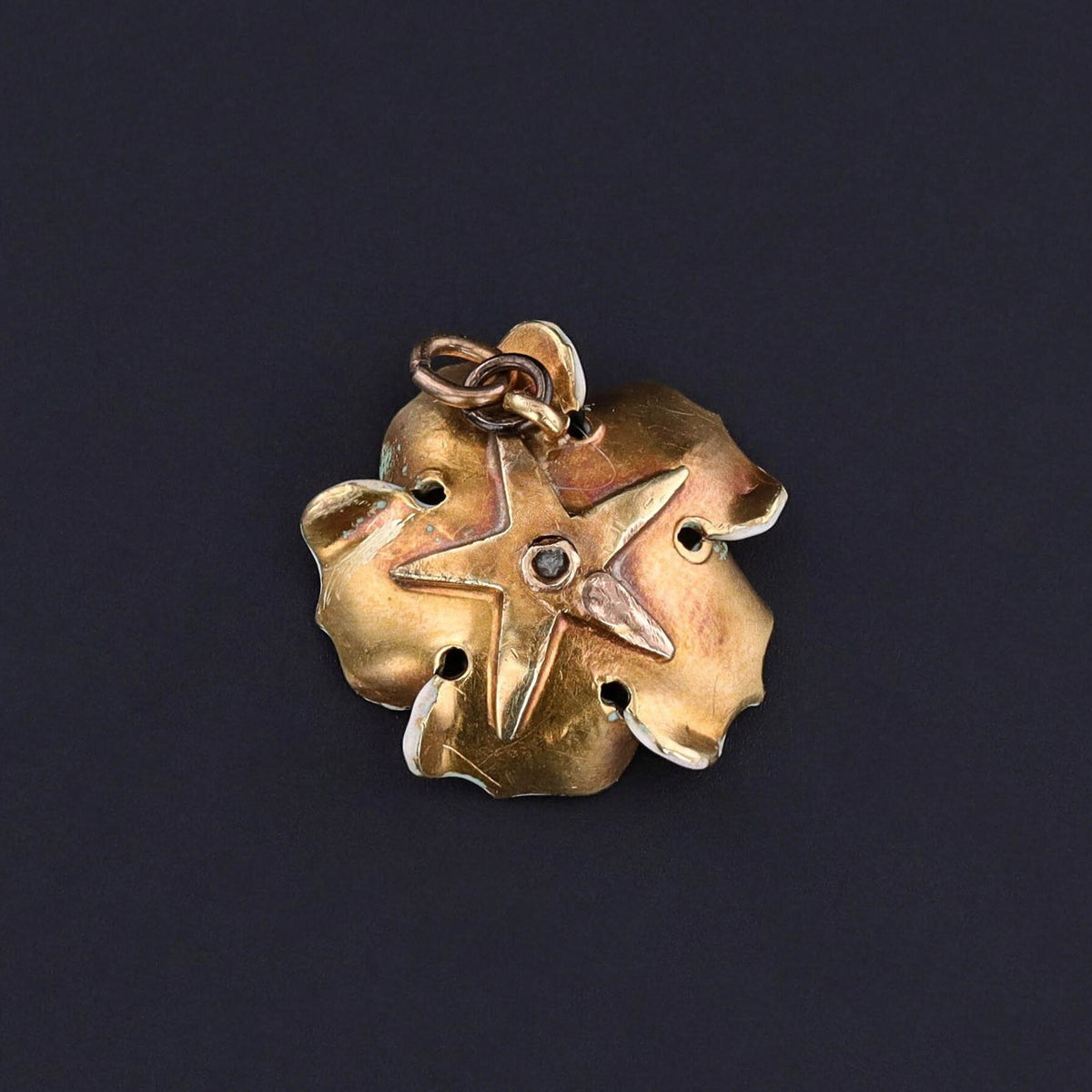 Antique Pink Dog Rose Flower Charm of 14k Gold - Trademark Antiques