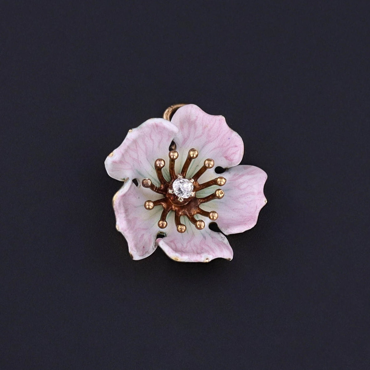 Antique Pink Dog Rose Flower Charm of 14k Gold - Trademark Antiques
