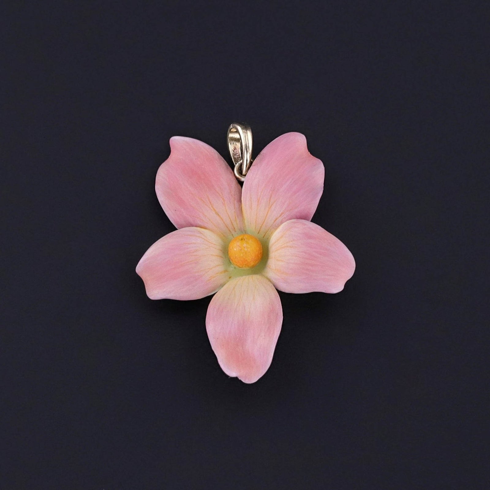 Antique Pink Enamel Violet of 14k Gold - Trademark Antiques