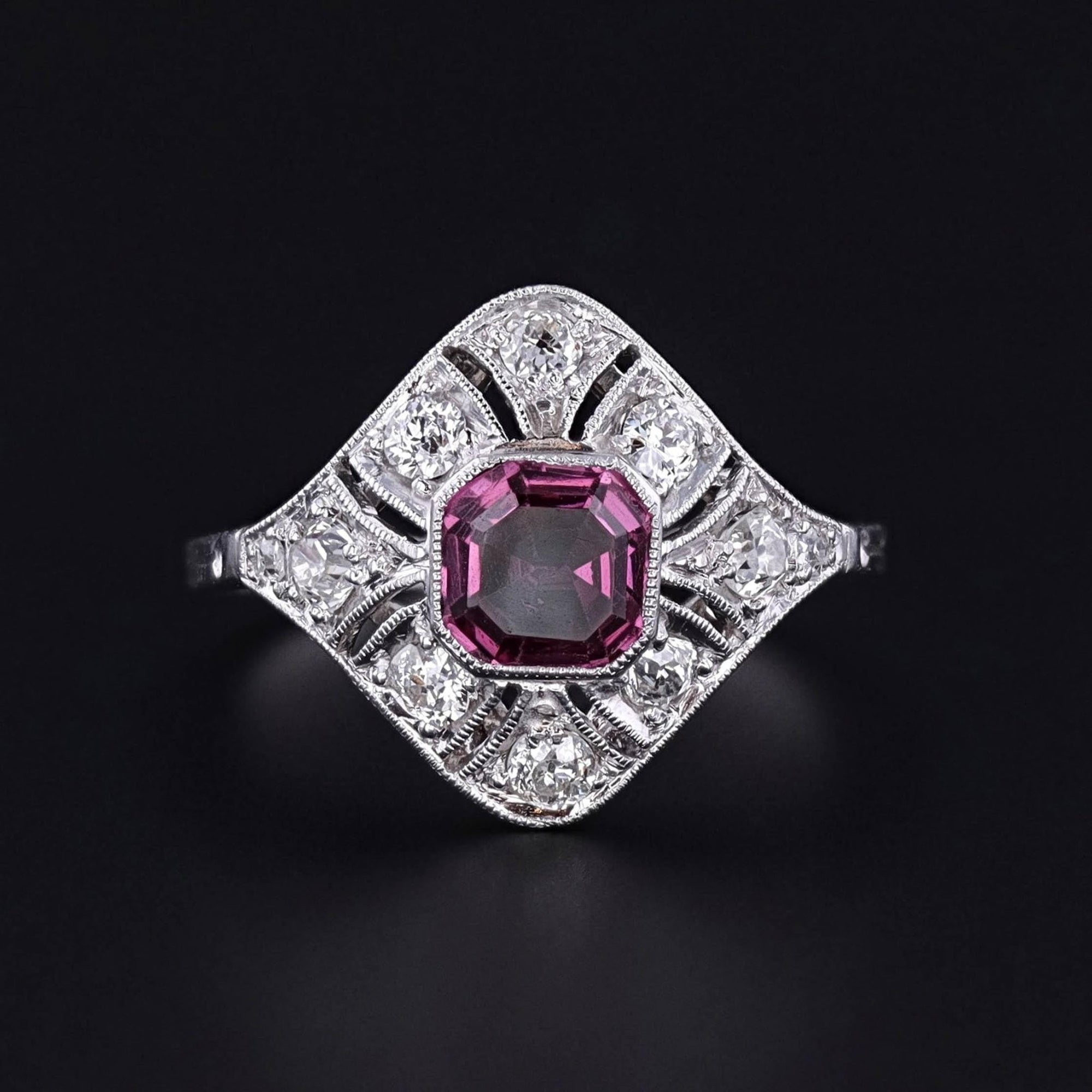Antique Pink Sapphire and Diamond Ring of Platinum - Trademark Antiques