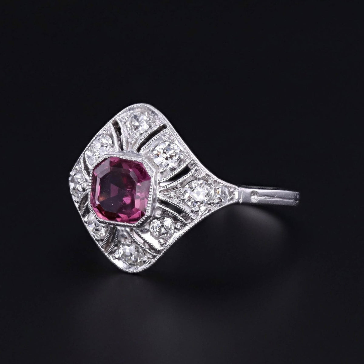 Antique Pink Sapphire and Diamond Ring of Platinum - Trademark Antiques