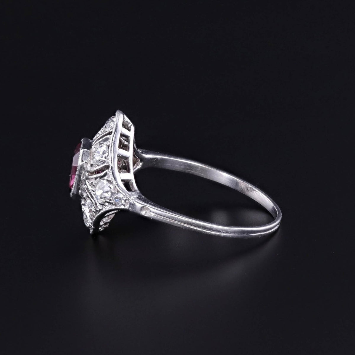 Antique Pink Sapphire and Diamond Ring of Platinum - Trademark Antiques