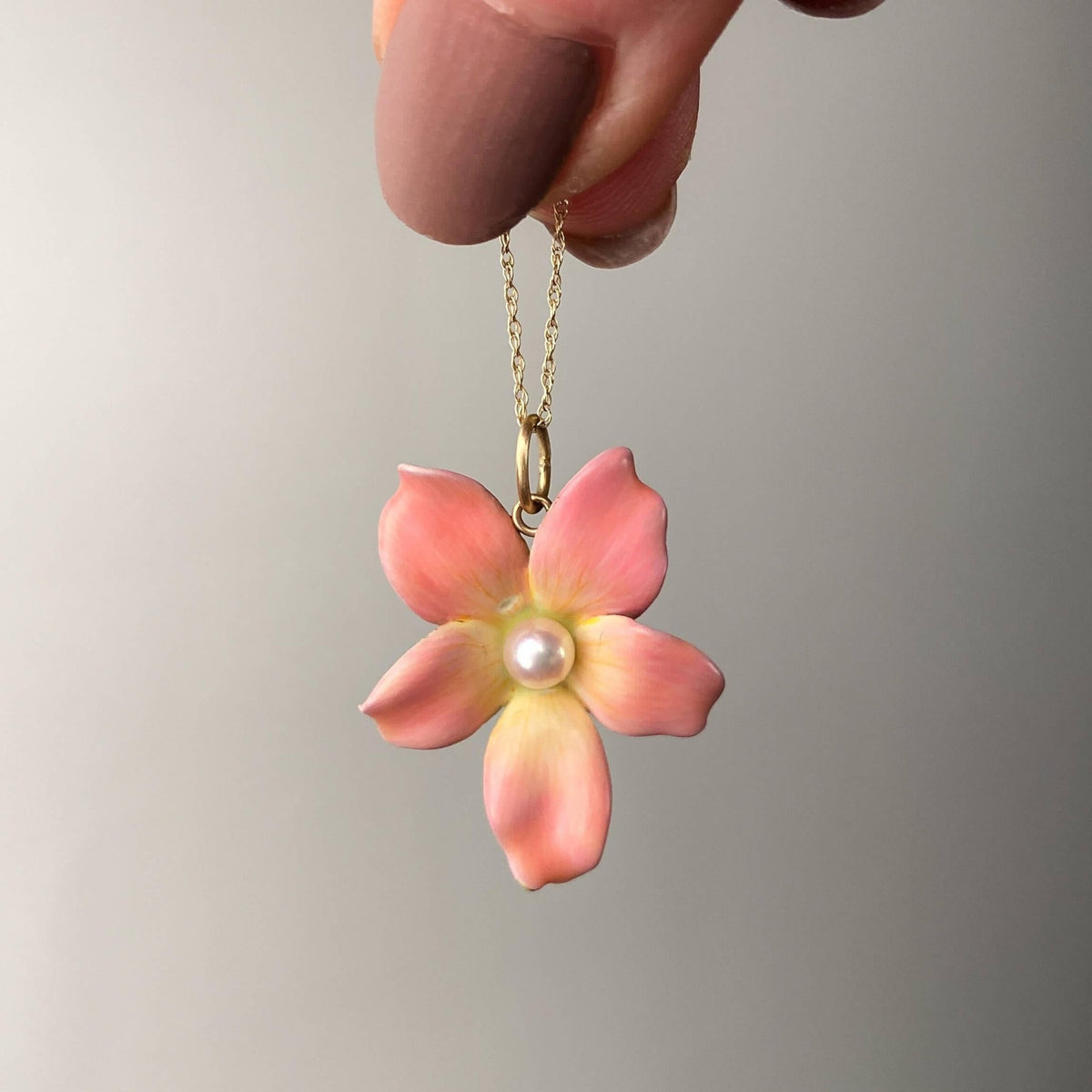 Antique Pink Violet Flower Pendant of 14k Gold - Trademark Antiques