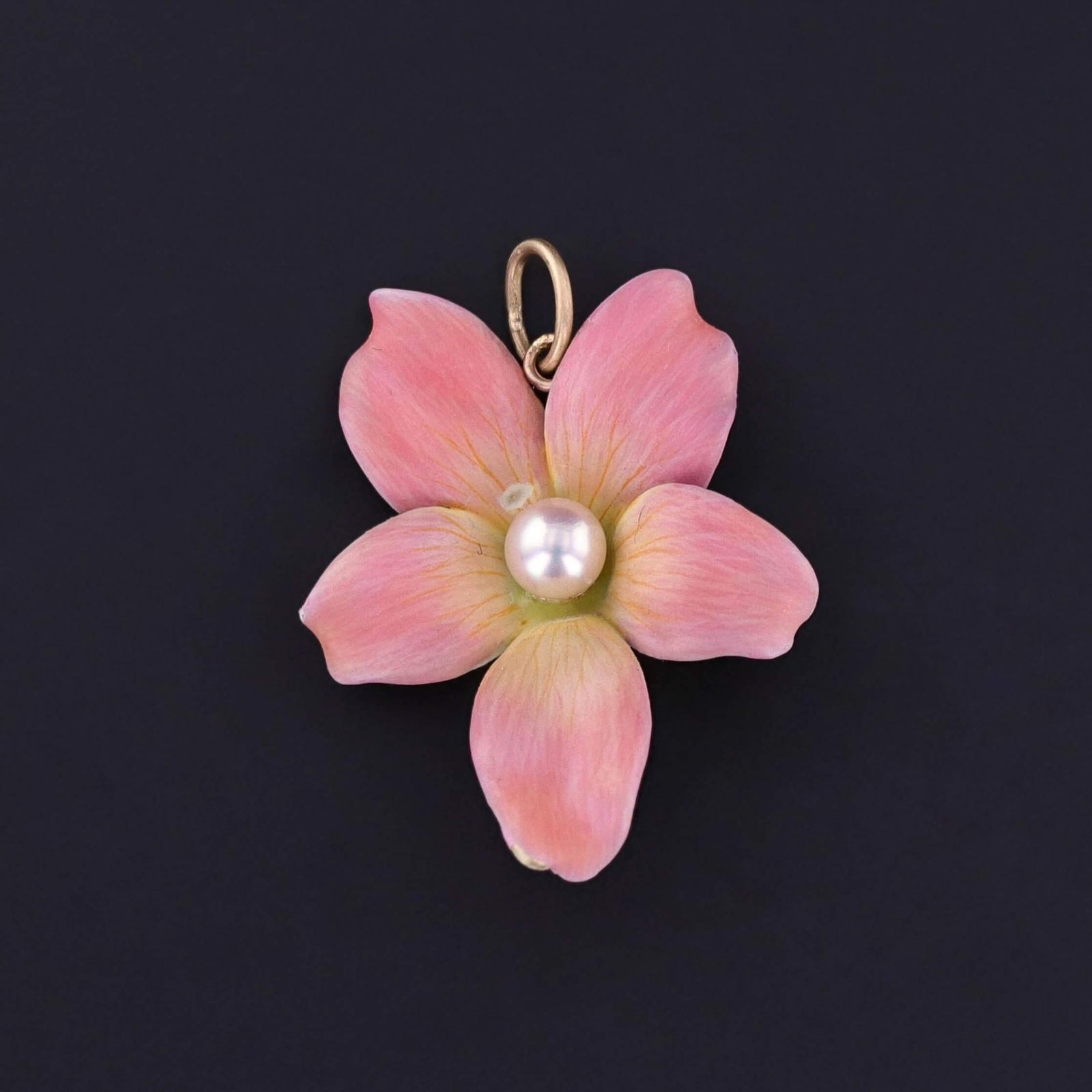 Antique Pink Violet Flower Pendant of 14k Gold - Trademark Antiques