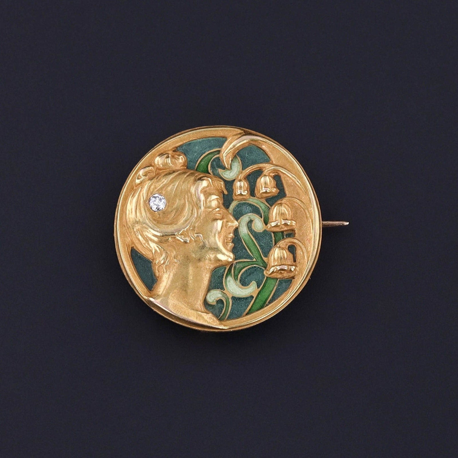 Antique Plique - a - jour Enamel Brooch 14k Gold by Riker Brothers - Trademark Antiques