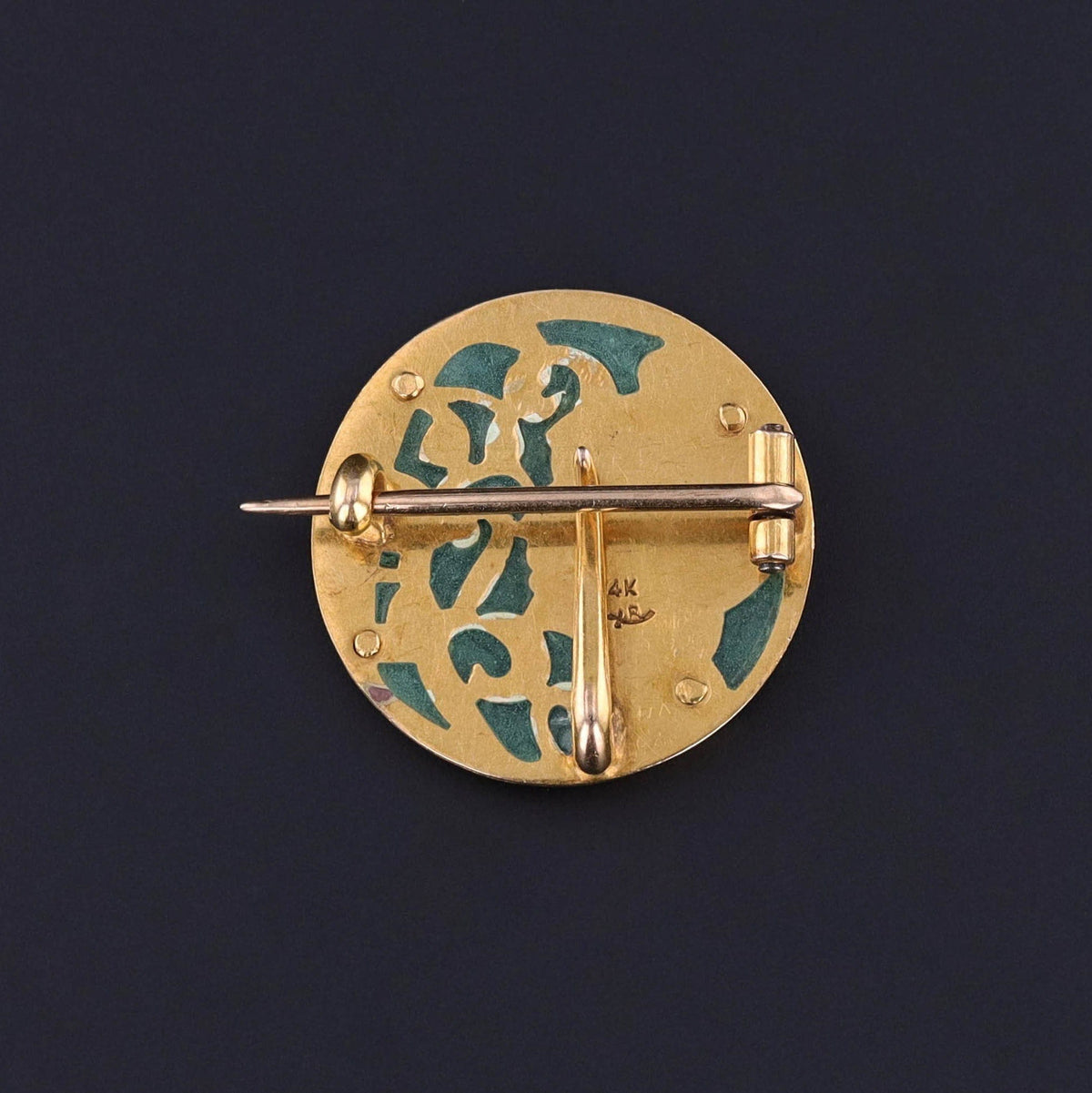 Antique Plique - a - jour Enamel Brooch 14k Gold by Riker Brothers - Trademark Antiques