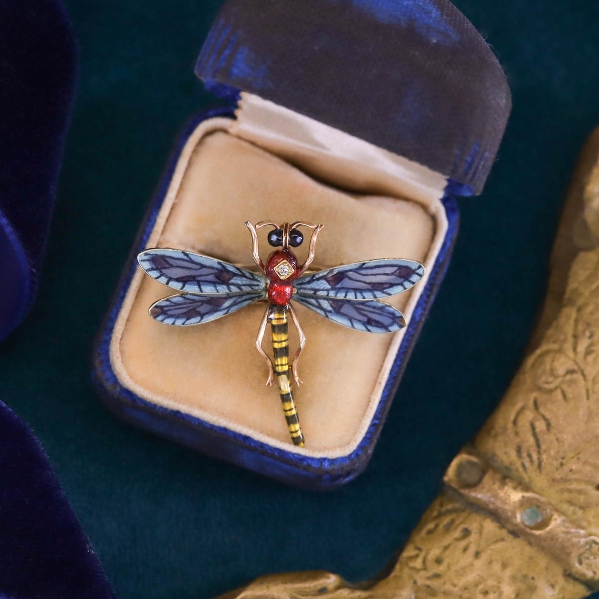 Antique Plique a Jour Enamel Dragonfly Clip of 14k Gold - Trademark Antiques