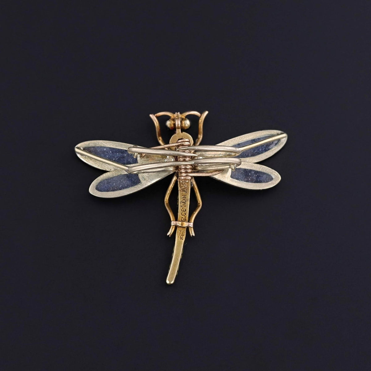 Antique Plique a Jour Enamel Dragonfly Clip of 14k Gold - Trademark Antiques