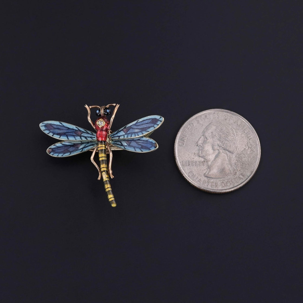 Antique Plique a Jour Enamel Dragonfly Clip of 14k Gold - Trademark Antiques