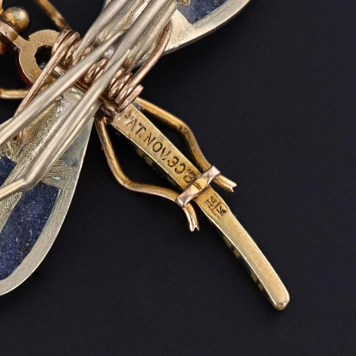 Antique Plique a Jour Enamel Dragonfly Clip of 14k Gold - Trademark Antiques