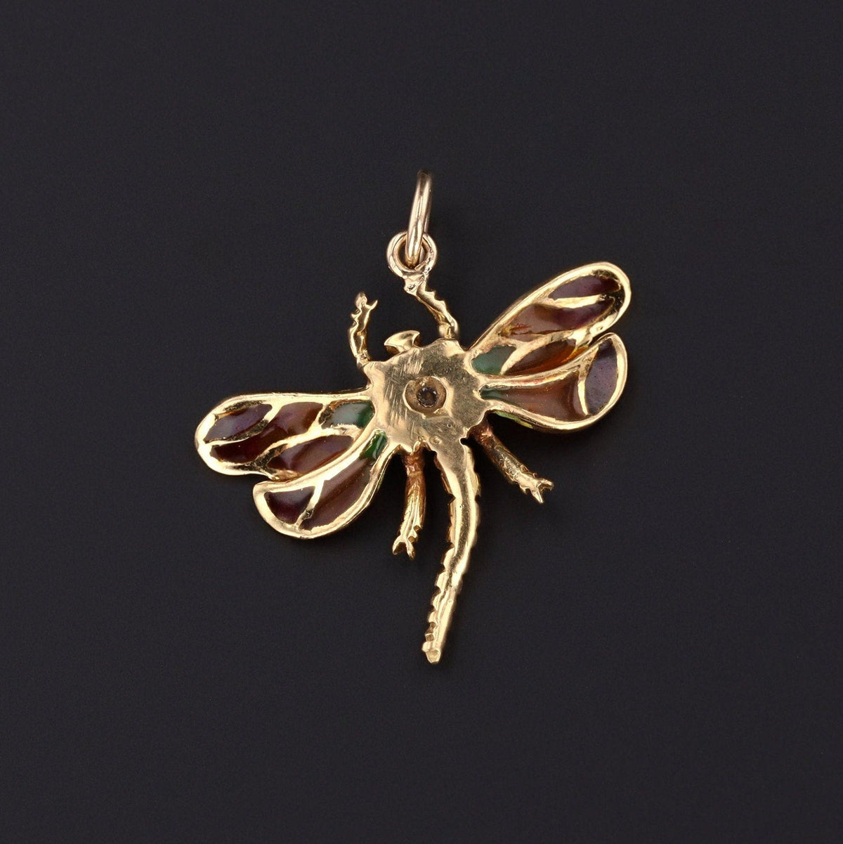 Antique Plique a Jour Enamel Dragonfly Pendant of 18k Gold - Trademark Antiques