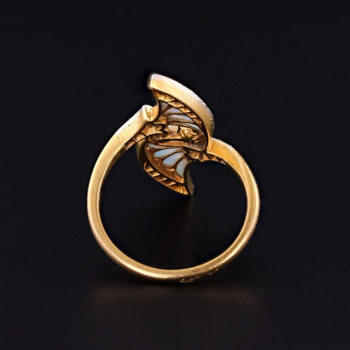 Antique Plique a Jour Enamel Ring with Pearl &amp; Diamond - Trademark Antiques