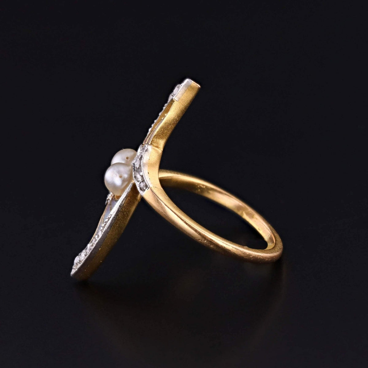 Antique Plique a Jour Enamel Ring with Pearl &amp; Diamond - Trademark Antiques