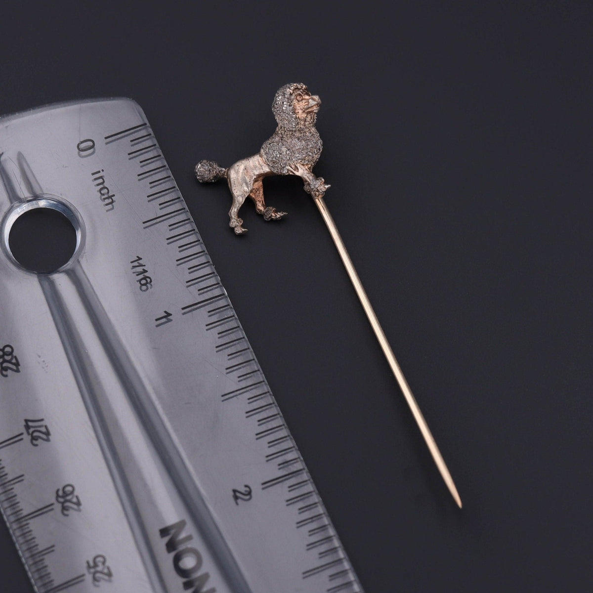 Antique Poodle Stick Pin | Antique Vermeil Silver &amp; 8K Gold Pin - Trademark Antiques