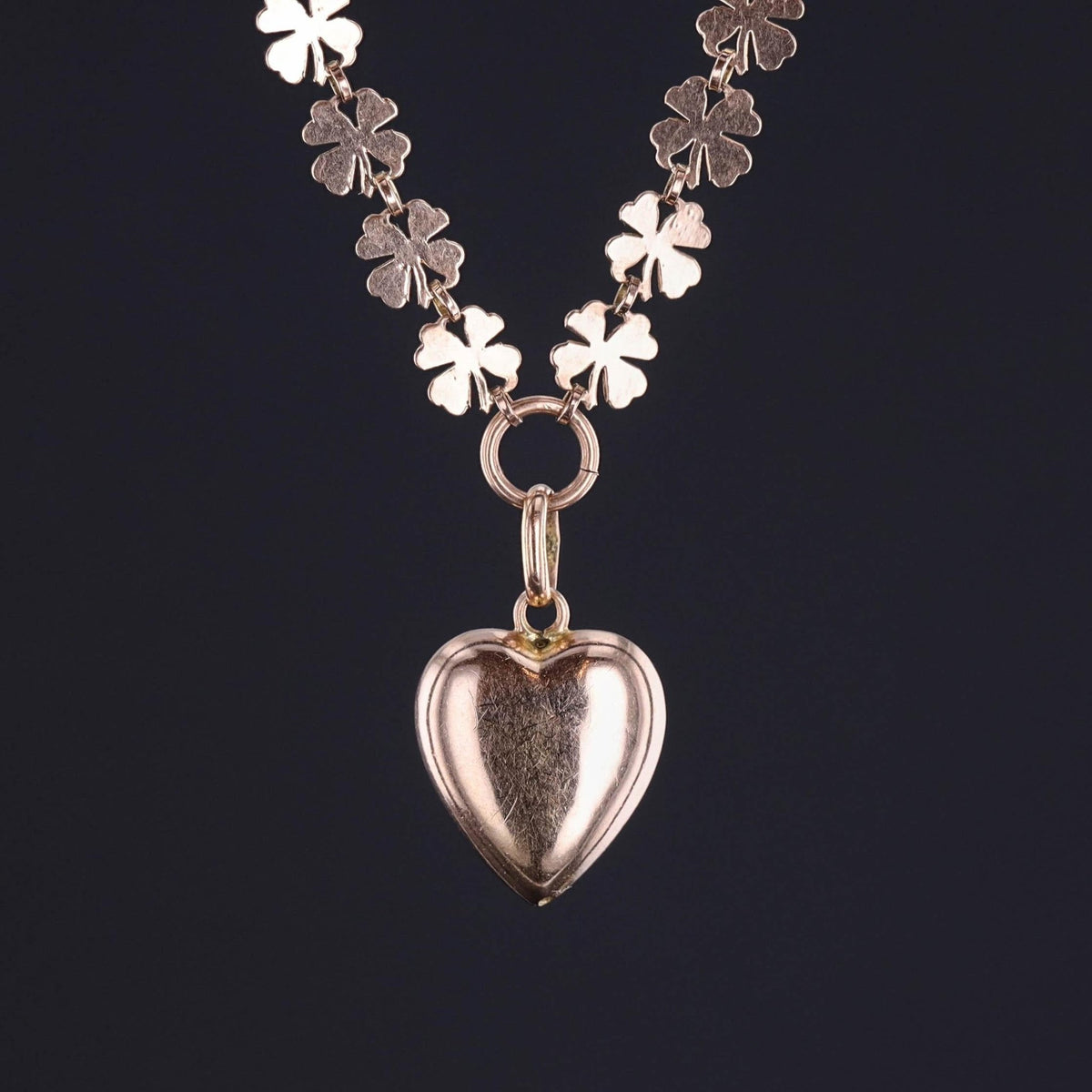 Antique Puffy Heart Cherub Necklace of 12ct and 14k Gold - Trademark Antiques