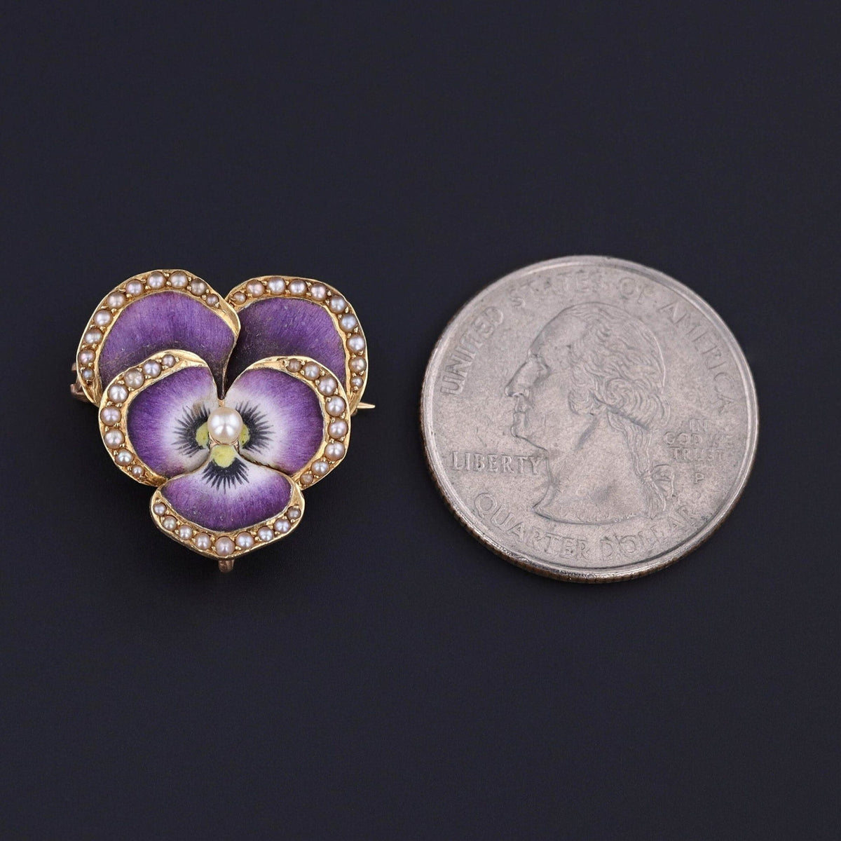 Antique Purple Enamel Pansy Brooch of 14k Gold by Krementz - Trademark Antiques