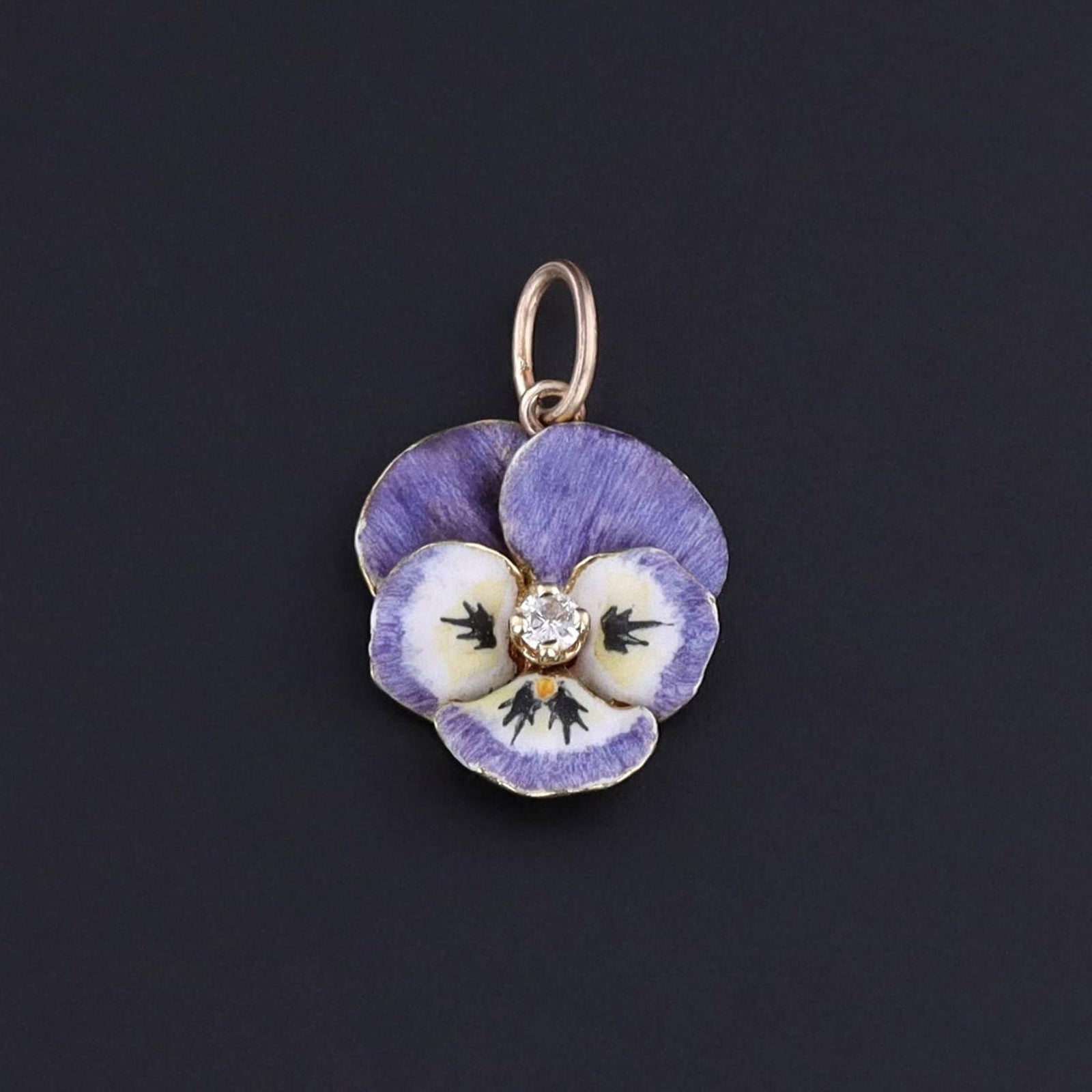 Antique Purple Pansy Charm of 14k Gold - Trademark Antiques