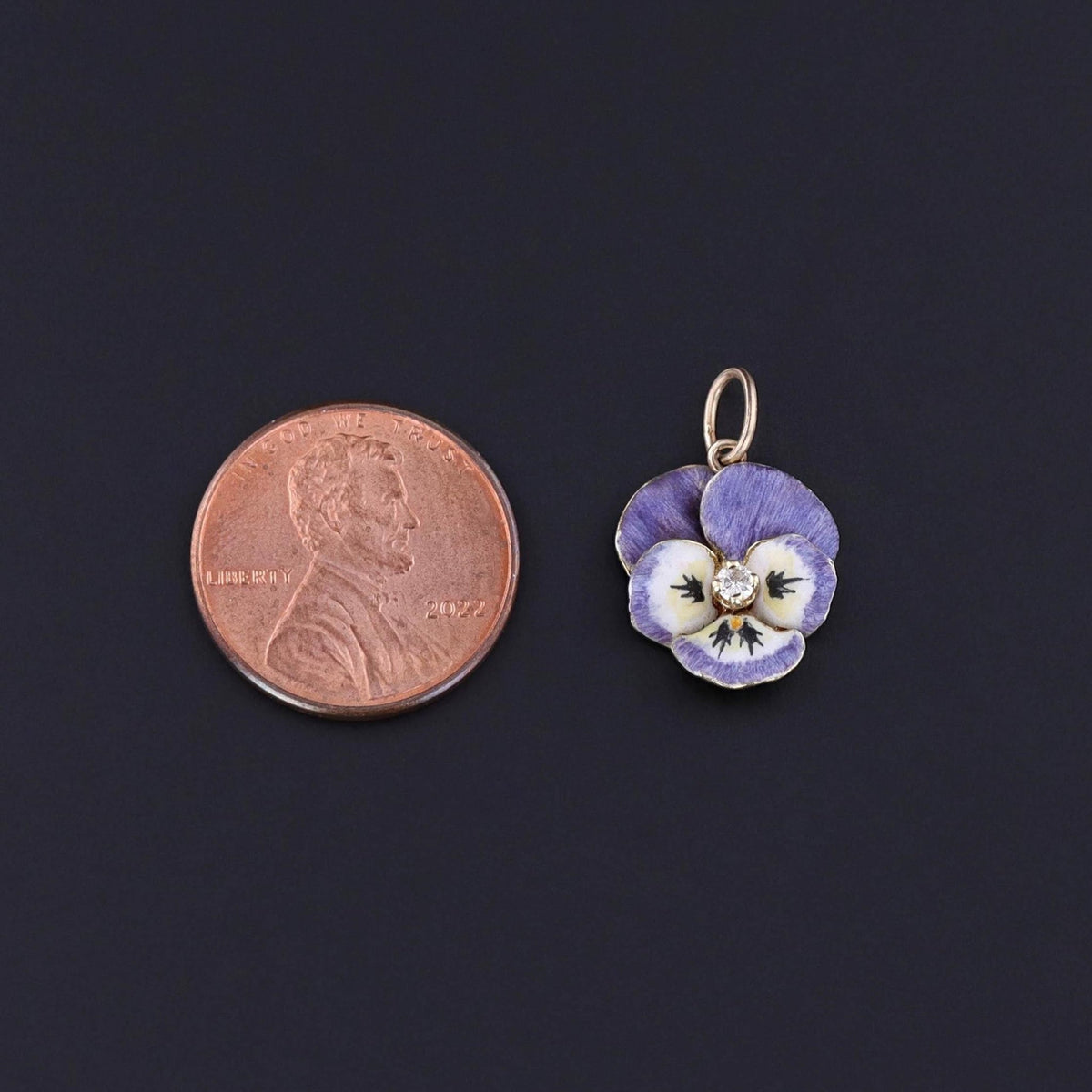 Antique Purple Pansy Charm of 14k Gold - Trademark Antiques