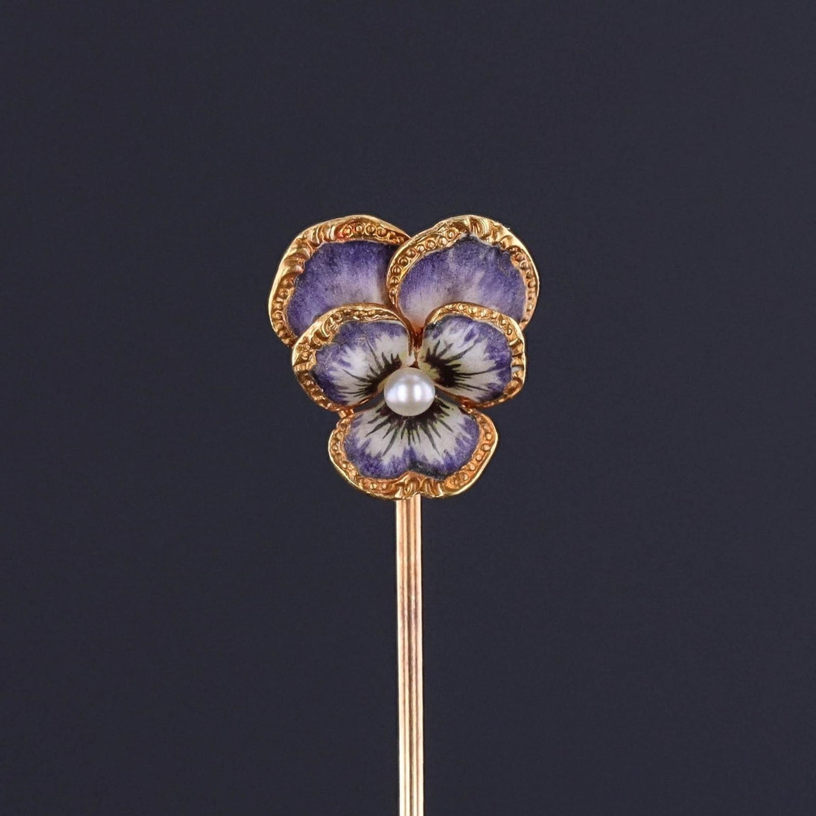 Antique Purple Pansy Stickpin of 14k Gold - Trademark Antiques