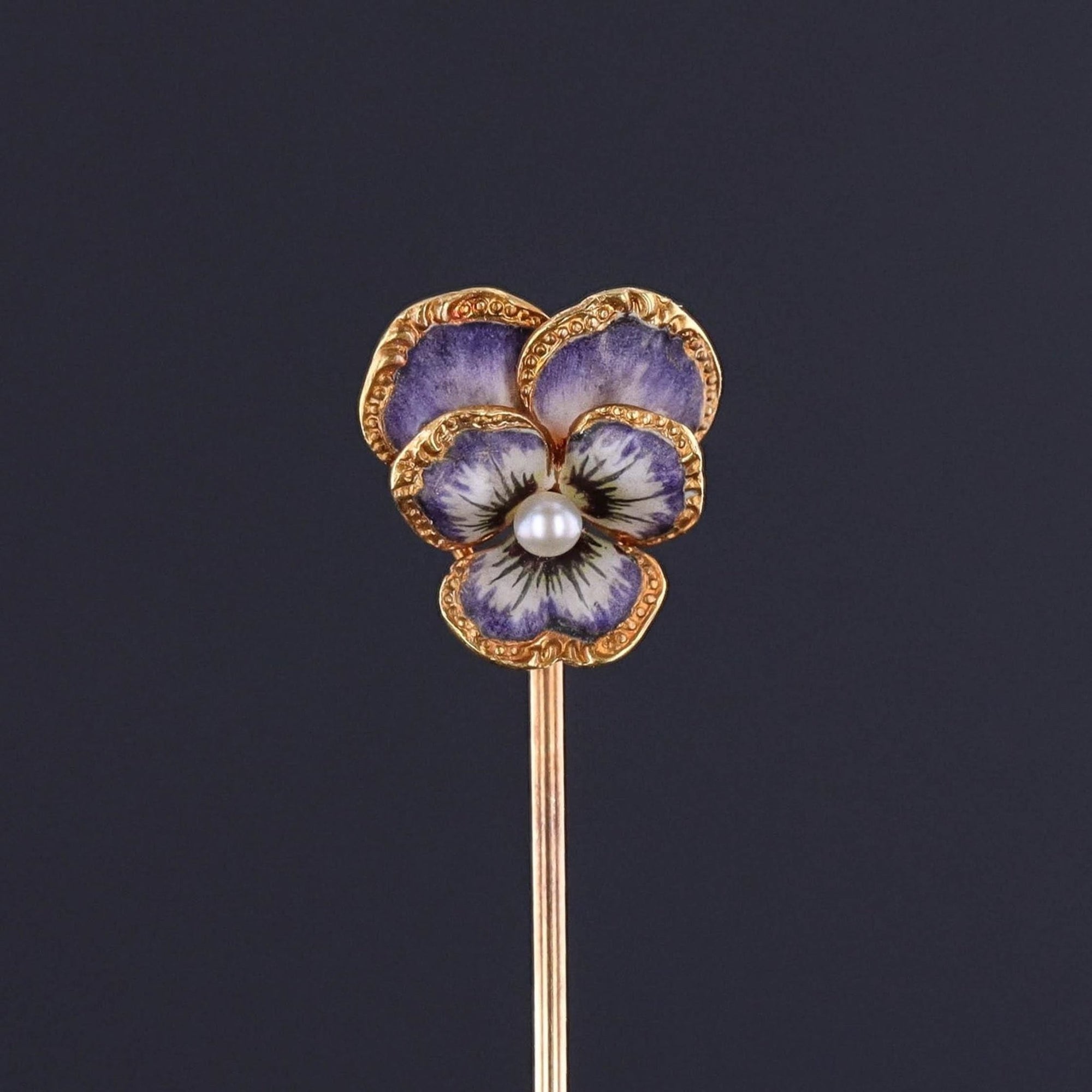 Antique Purple Pansy Stickpin of 14k Gold - Trademark Antiques