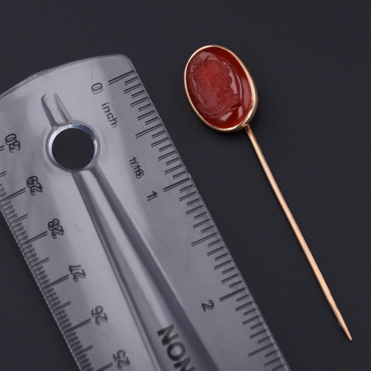 Antique Red Agate Intaglio Stick Pin of 14k Gold - Trademark Antiques