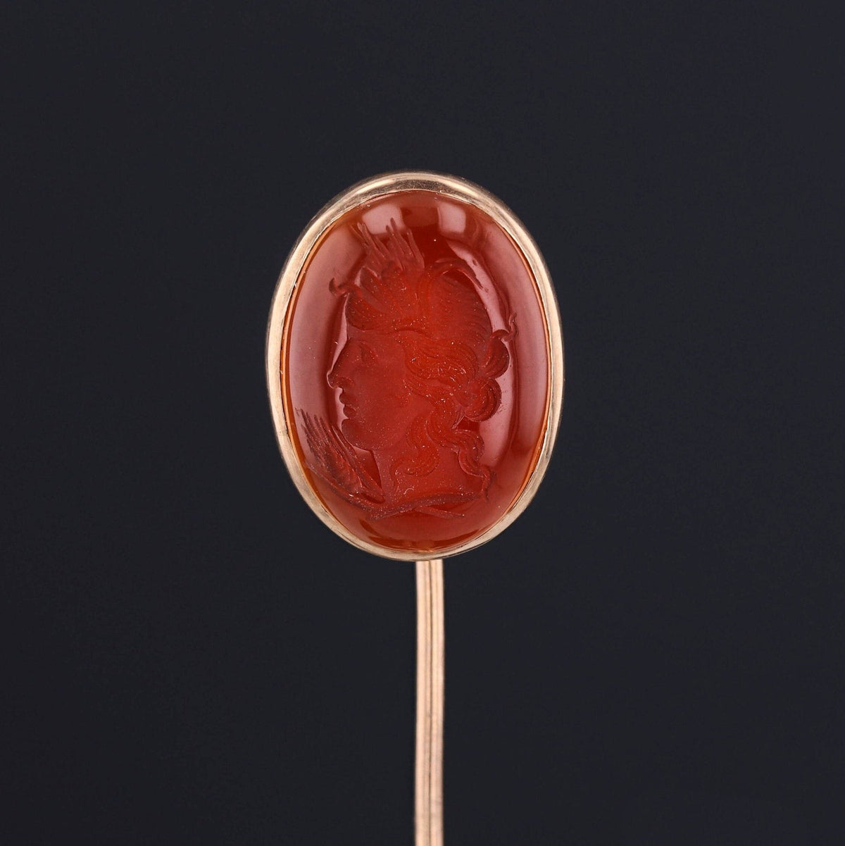 Antique Red Agate Intaglio Stick Pin of 14k Gold - Trademark Antiques