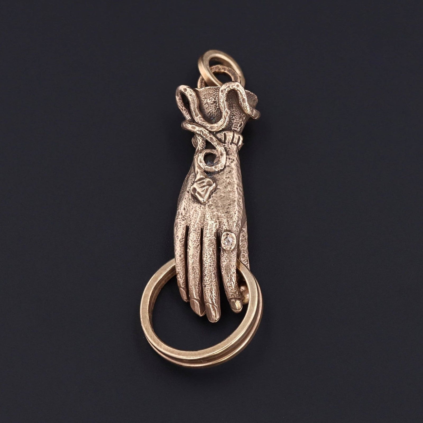 Antique Reproduction Hand Pendant or Charm Holder of 14k Gold - Trademark Antiques