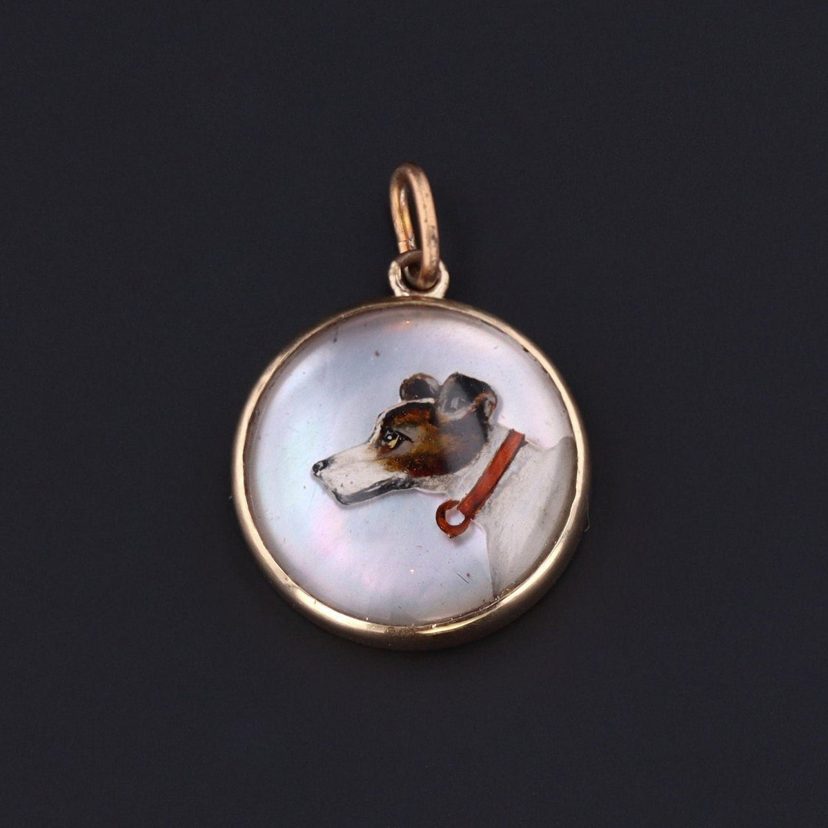 Antique Reverse Carved and Painted Crystal Terrier Dog Charm of 14k Gold - Trademark Antiques
