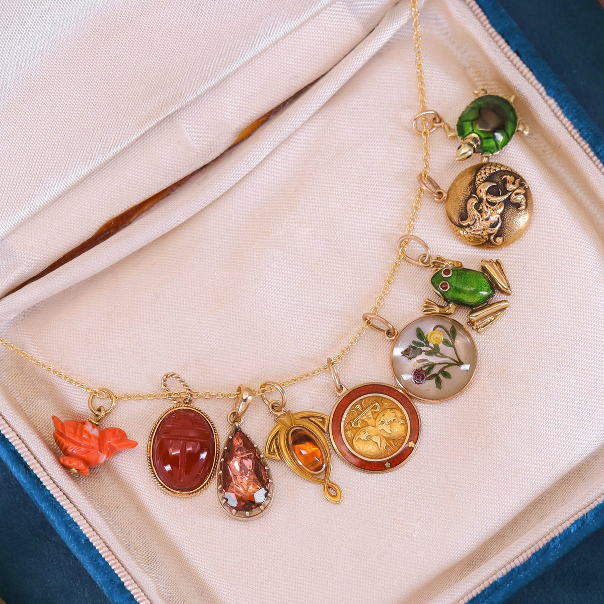 Antique Reverse Painted Crystal Flower Pendant of 14k Gold - Trademark Antiques