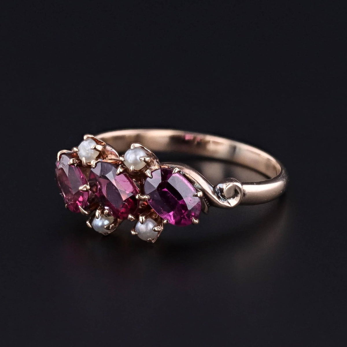 Antique Rhodolite Garnet and Pearl Ring of 9ct Gold - Trademark Antiques