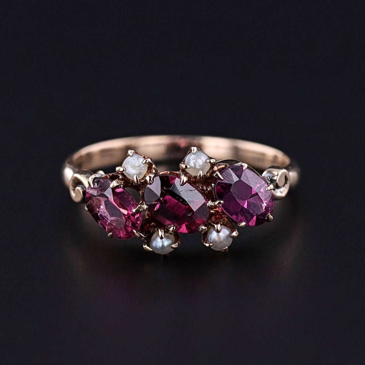 Antique Rhodolite Garnet and Pearl Ring of 9ct Gold - Trademark Antiques