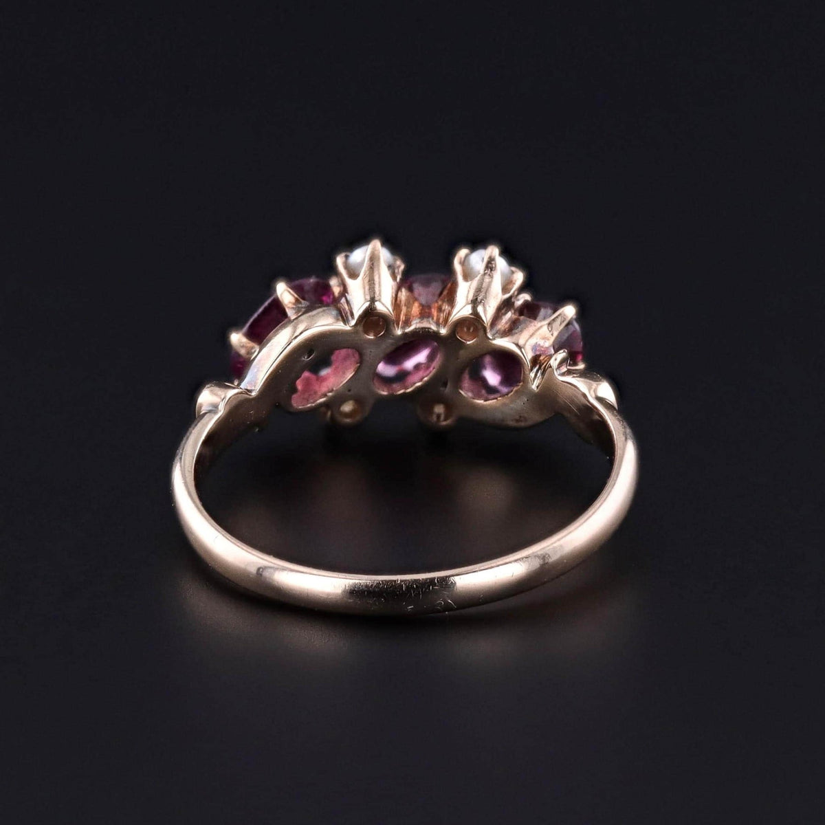 Antique Rhodolite Garnet and Pearl Ring of 9ct Gold - Trademark Antiques
