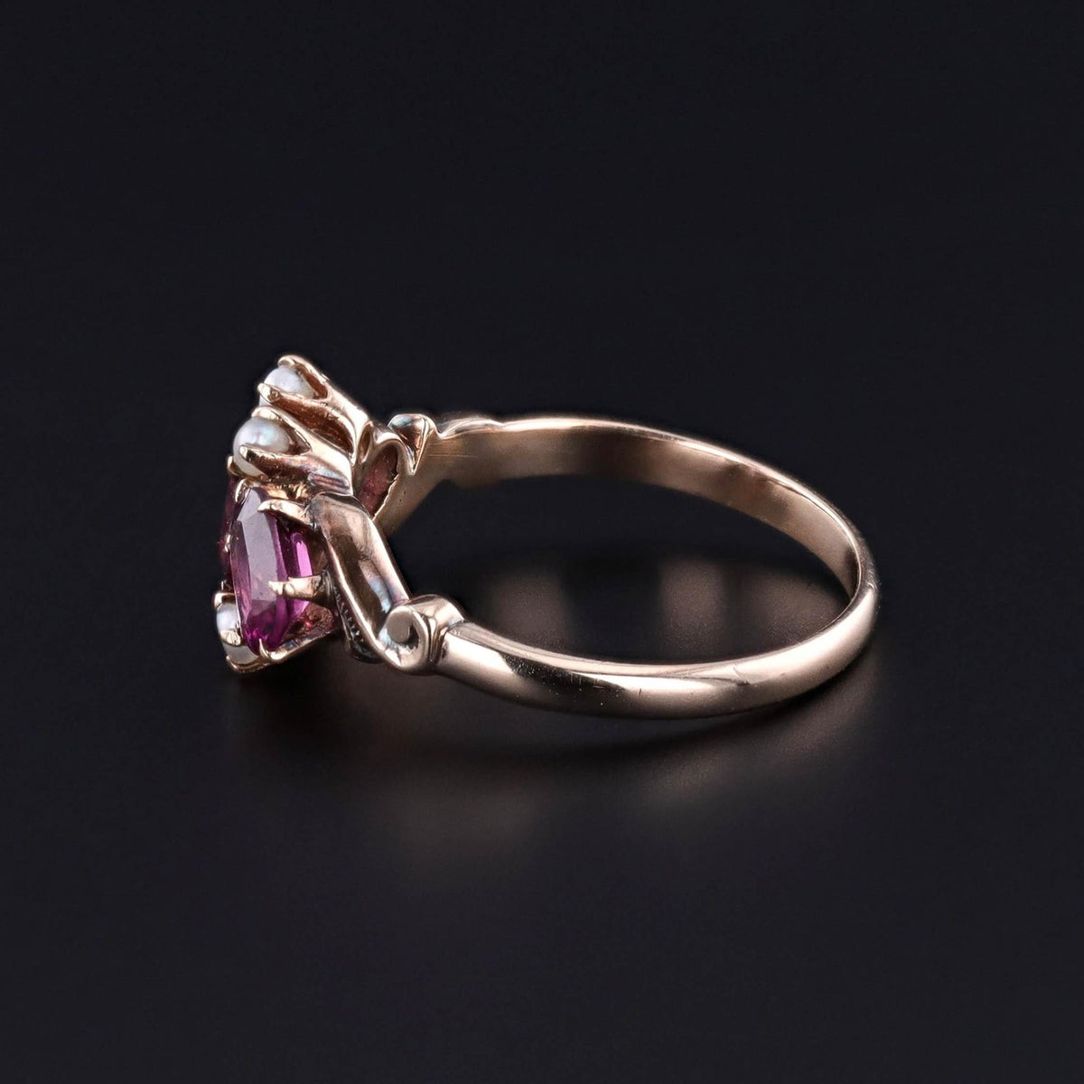Antique Rhodolite Garnet and Pearl Ring of 9ct Gold - Trademark Antiques