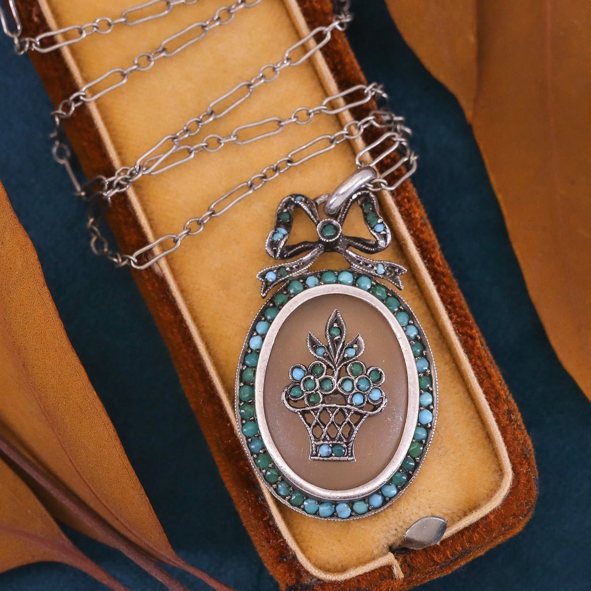 Antique Rock Crystal and Turquoise Flower Pendant - Trademark Antiques