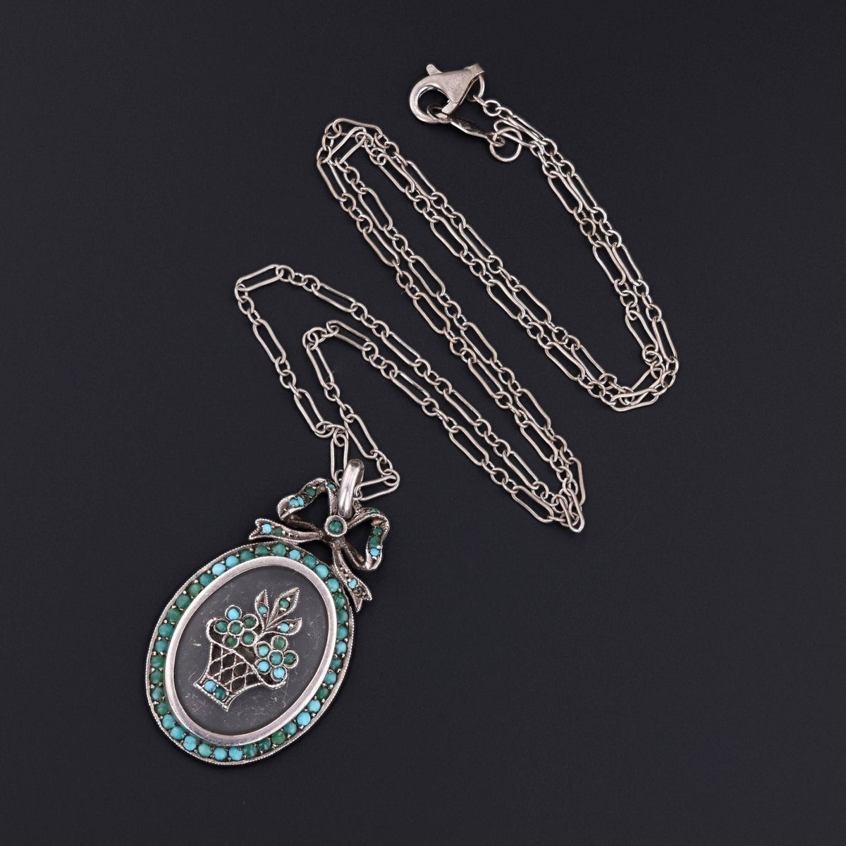 Antique Rock Crystal and Turquoise Flower Pendant - Trademark Antiques