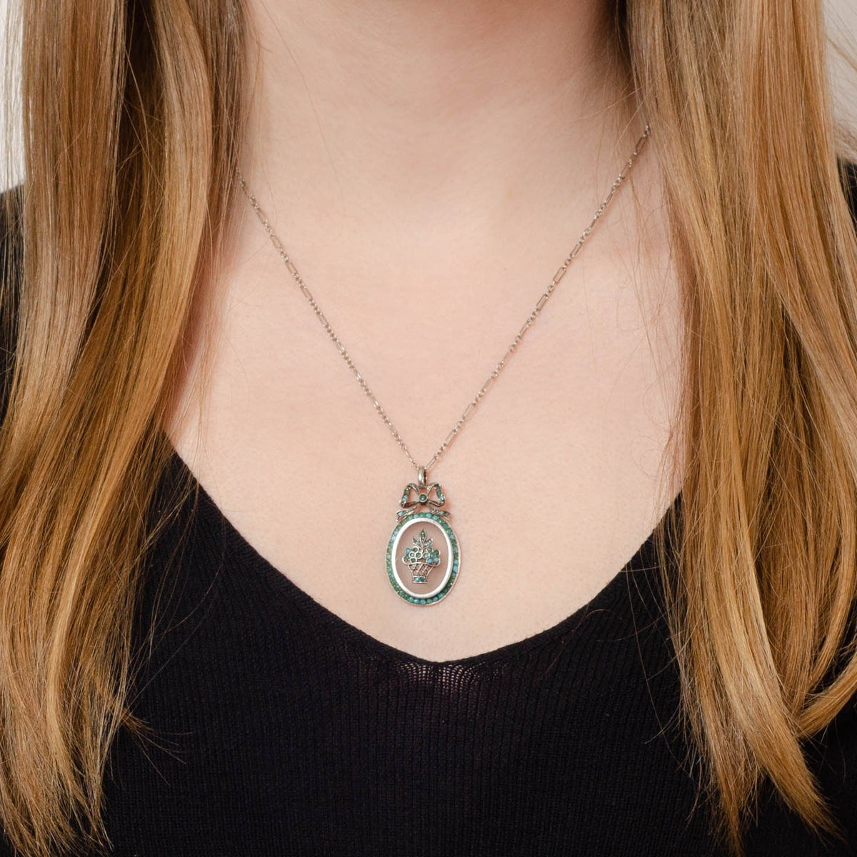 Antique Rock Crystal and Turquoise Flower Pendant - Trademark Antiques