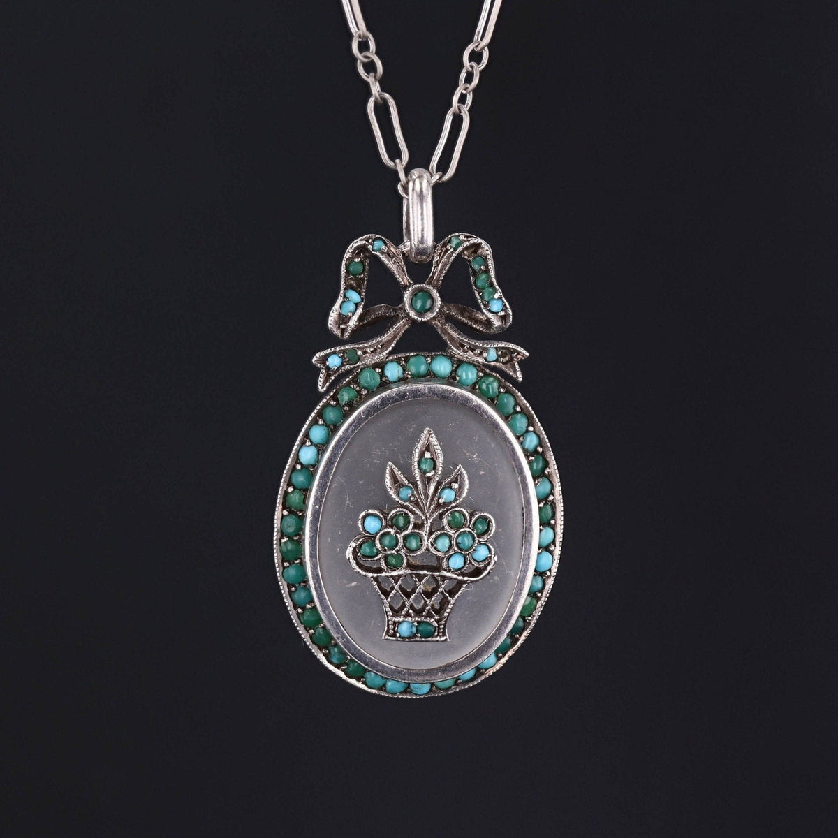 Antique Rock Crystal and Turquoise Flower Pendant - Trademark Antiques