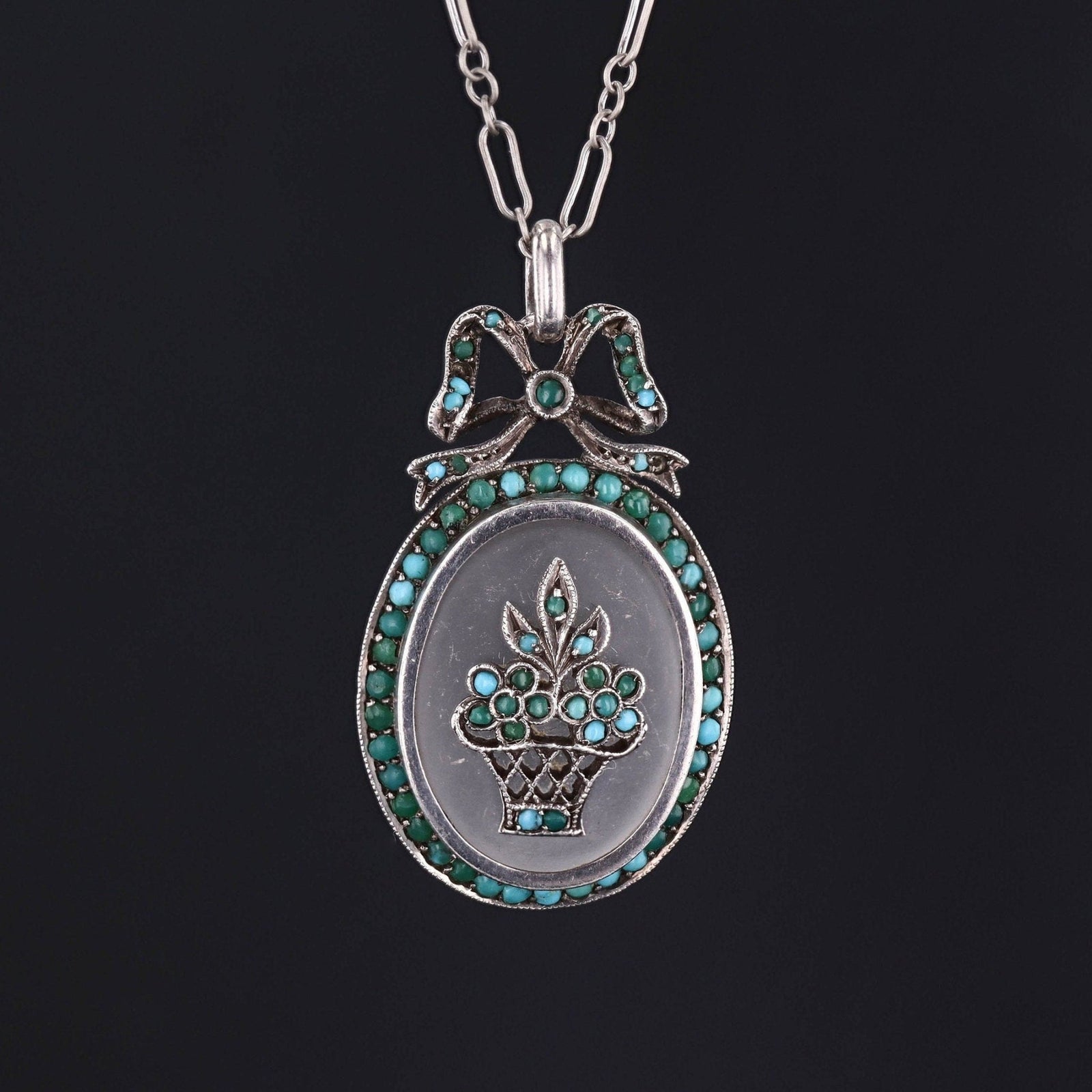 Antique Rock Crystal and Turquoise Flower Pendant - Trademark Antiques