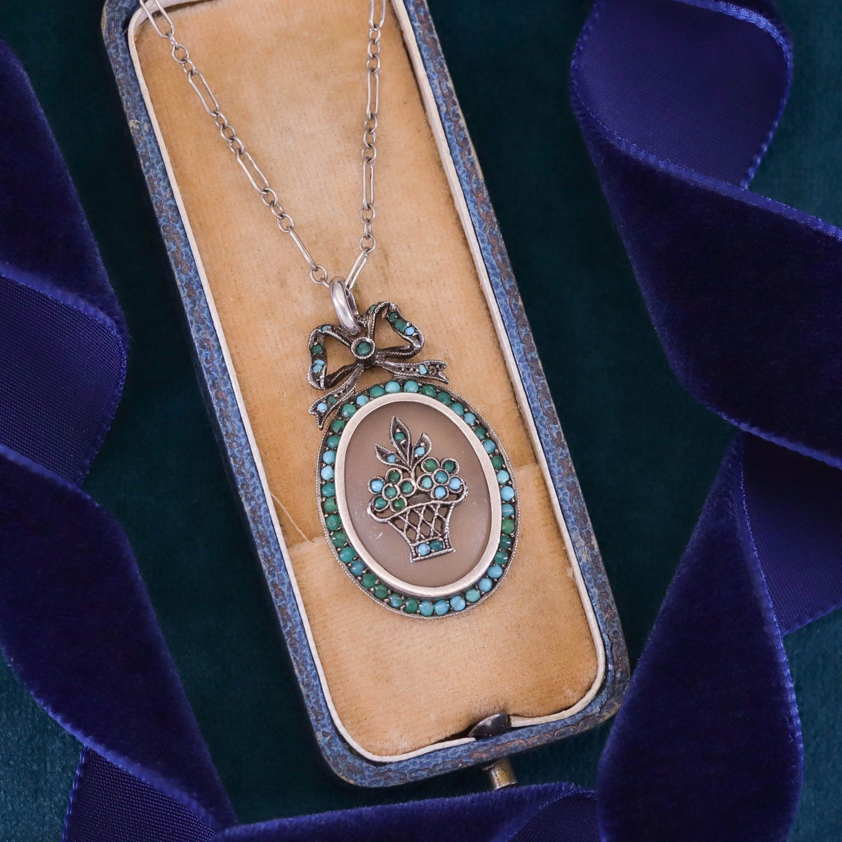 Antique Rock Crystal and Turquoise Flower Pendant - Trademark Antiques