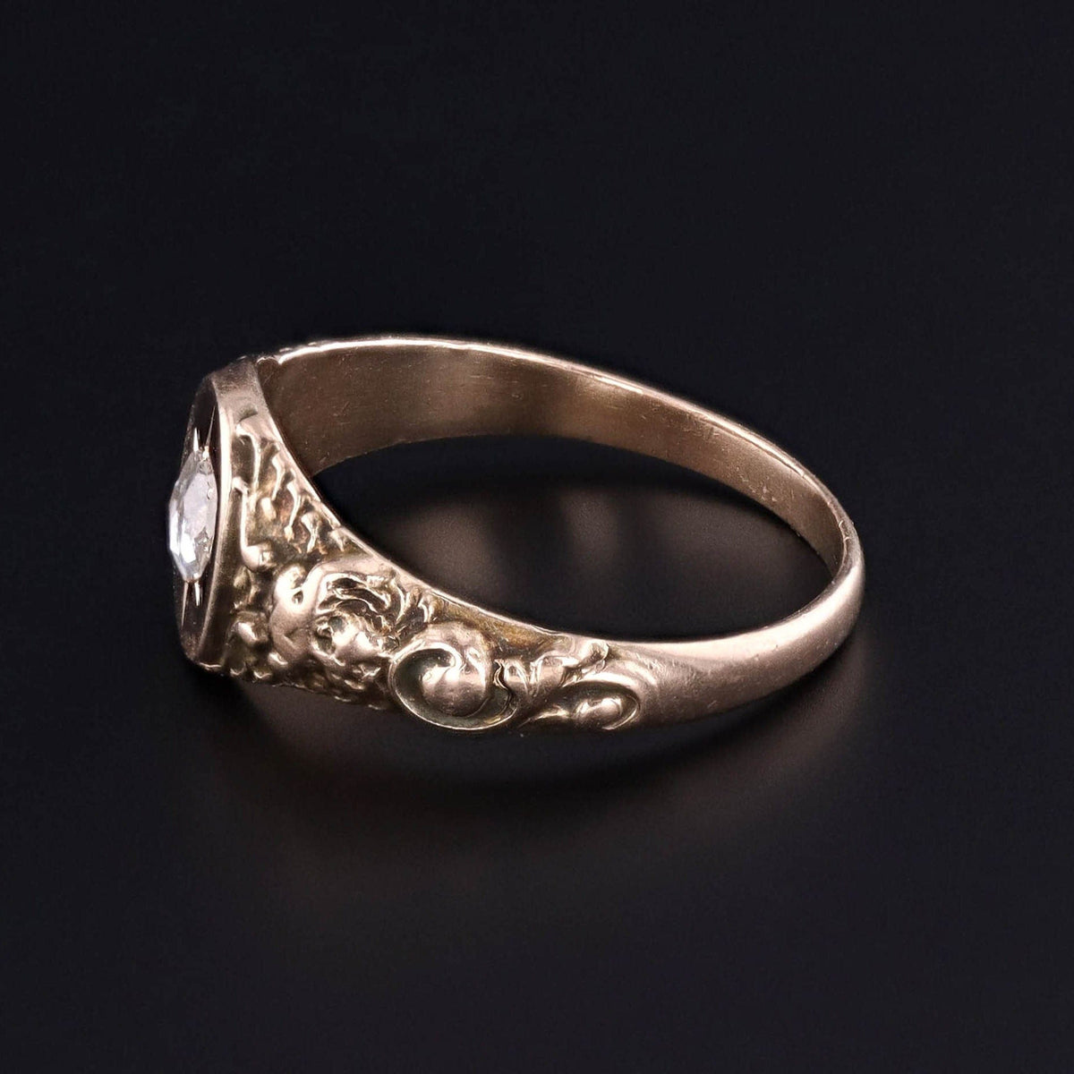 Antique Rose Cut Diamond Cherub Ring of 10k Gold - Trademark Antiques
