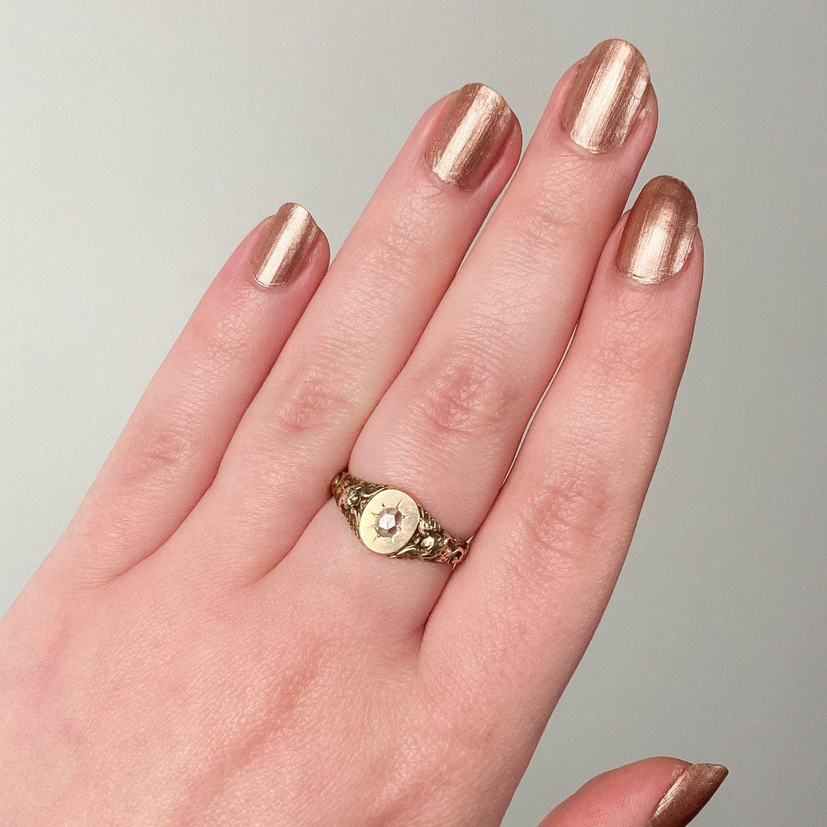 Antique Rose Cut Diamond Cherub Ring of 10k Gold - Trademark Antiques