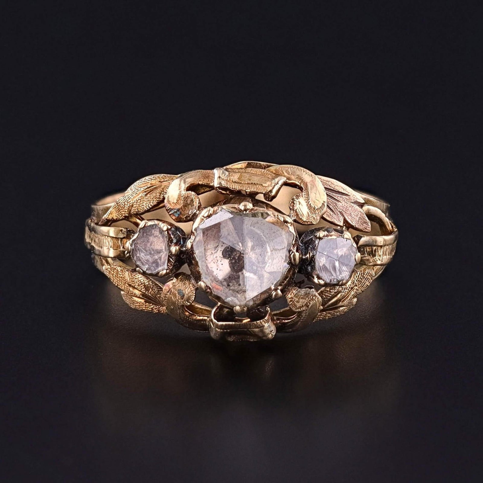 Antique Rose Cut Diamond Ring of 15k Gold - Trademark Antiques
