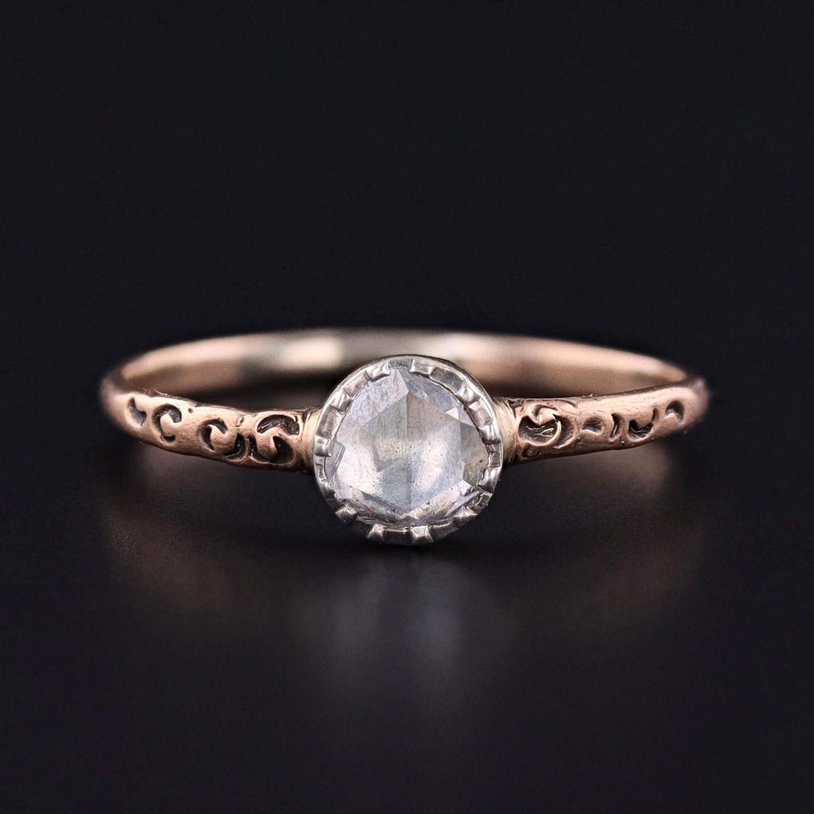 Antique Rose Cut Diamond Ring of Silver topped 9k Gold - Trademark Antiques