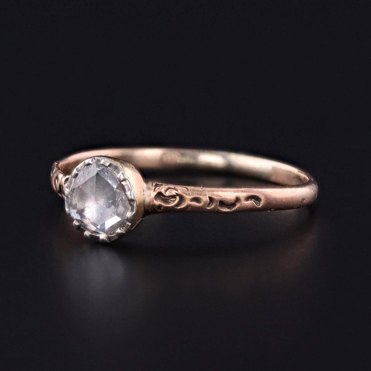 Antique Rose Cut Diamond Ring of Silver topped 9k Gold - Trademark Antiques