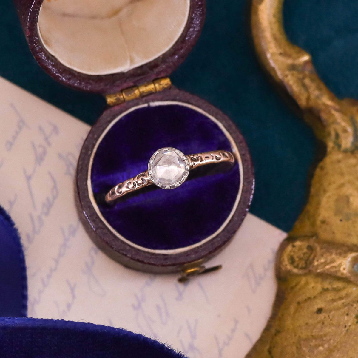 Antique Rose Cut Diamond Ring of Silver topped 9k Gold - Trademark Antiques