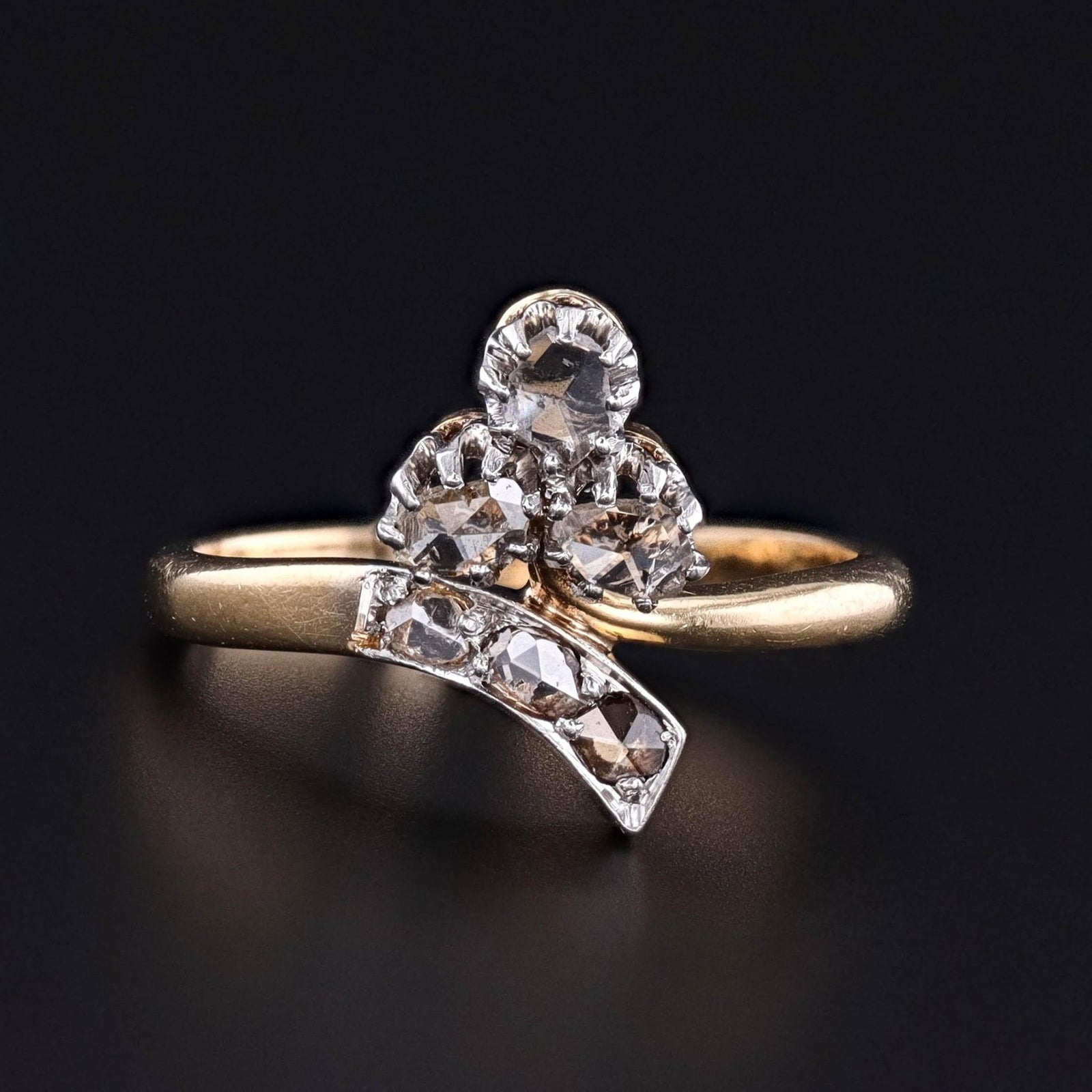 Antique Rose Cut Diamond Shamrock Ring of 18k Gold - Trademark Antiques