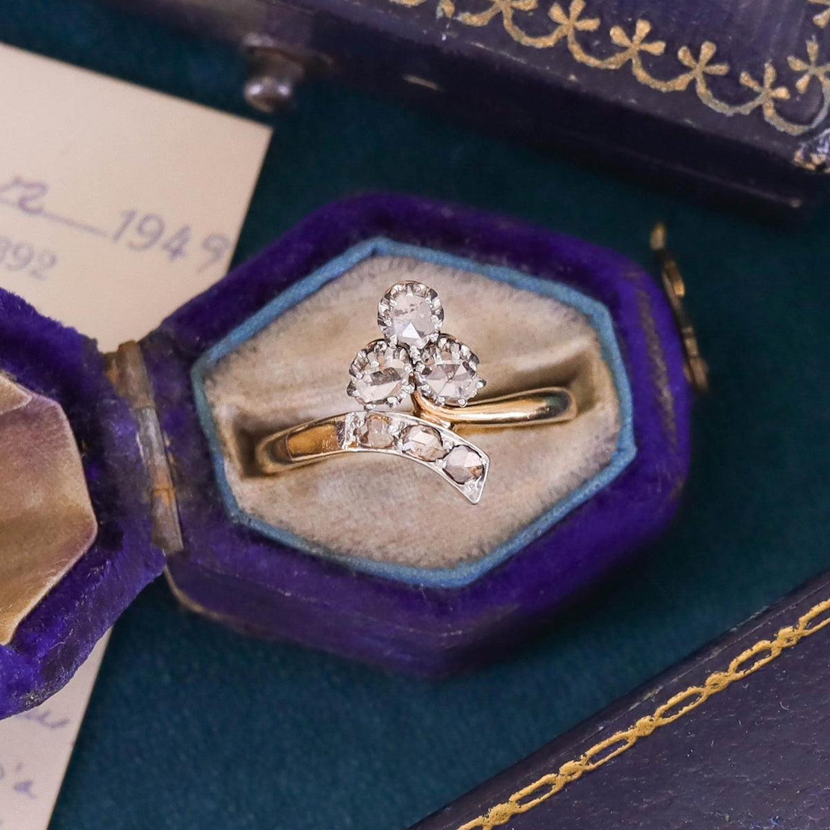 Antique Rose Cut Diamond Shamrock Ring of 18k Gold - Trademark Antiques