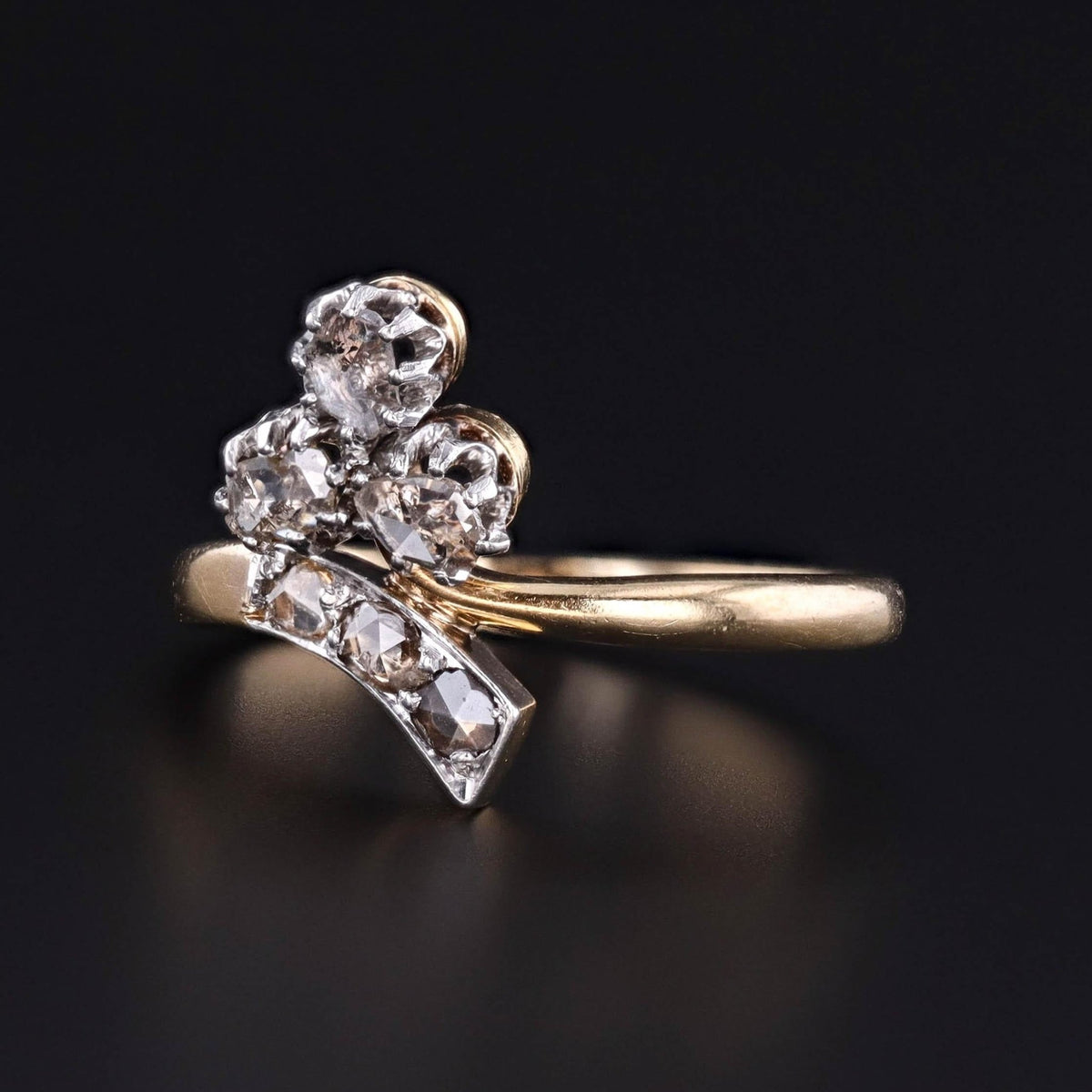Antique Rose Cut Diamond Shamrock Ring of 18k Gold - Trademark Antiques